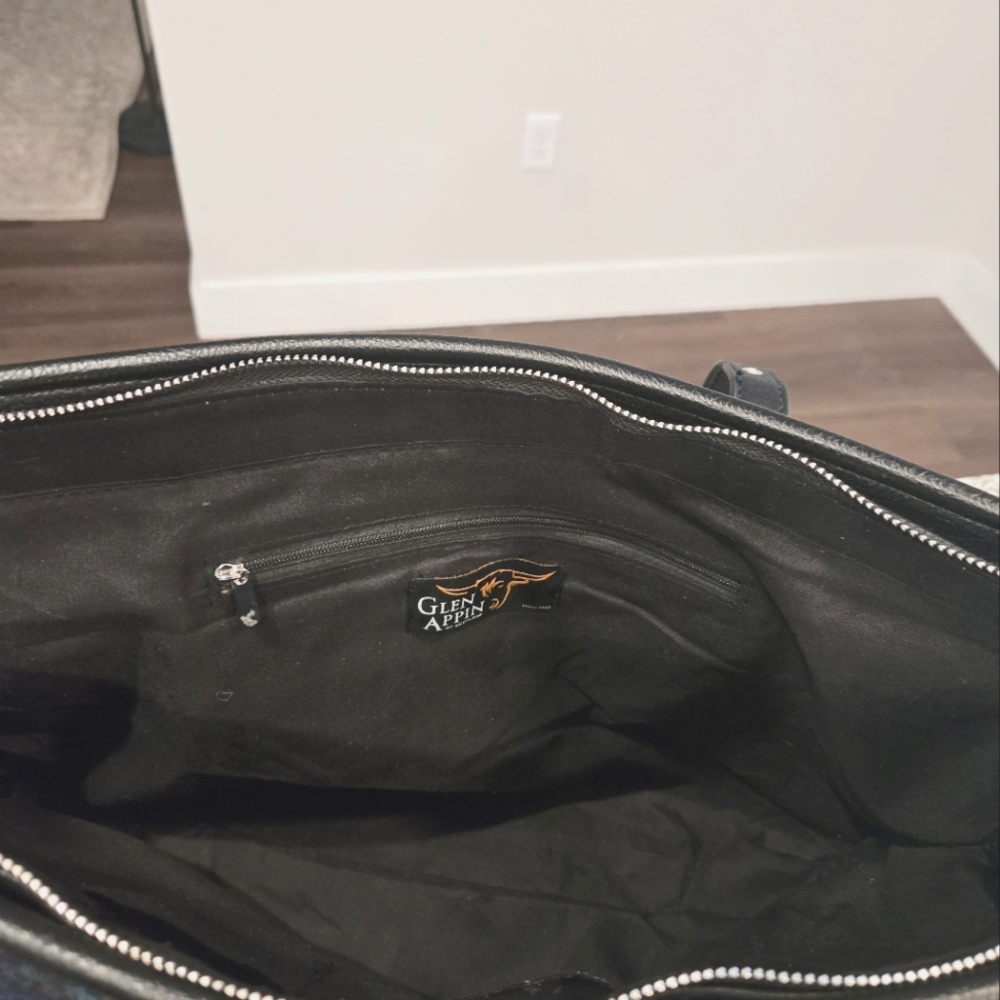 Blue and Black Plaid Bag with Leather Handles - Picture 5 of 6